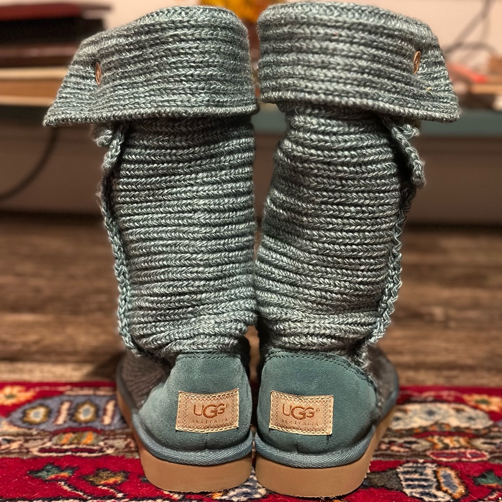 Blue Uggs Warm Booties size 7 Slippers Knit Ugg Winter Boots - Picture 2 of 4